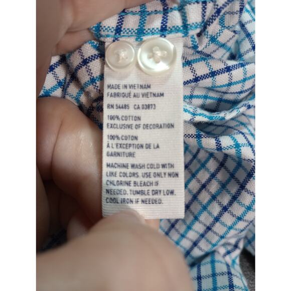 American Eagle Shirt Mens Large Blue‎ White Plaid Button Down Classic Fit Cotton - Picture 7 of 8